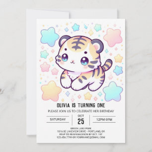 Invitación Tigre dulce y simple, primer cumpleaños