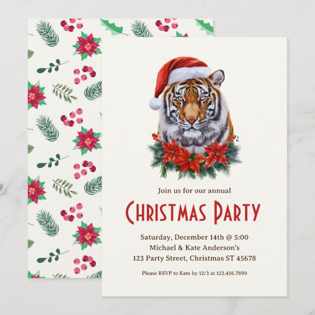 Invitación Tigre en un Fiesta de Navidades Safari salvaje de  (Anverso / Reverso)