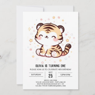 Invitación Tigre encantado lindo primer cumpleaños