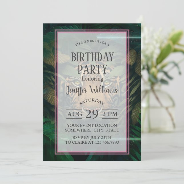 Invitación Tigre escondiéndose en el follaje (Anverso de pie)