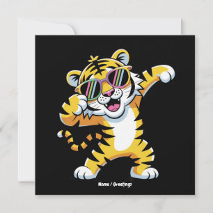 Invitación Tigre haciendo Dab con Gafas de Sol en Arcoíris Di