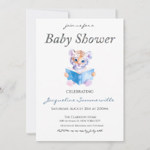 Invitación Tigre leyendo un libro en Baby Shower