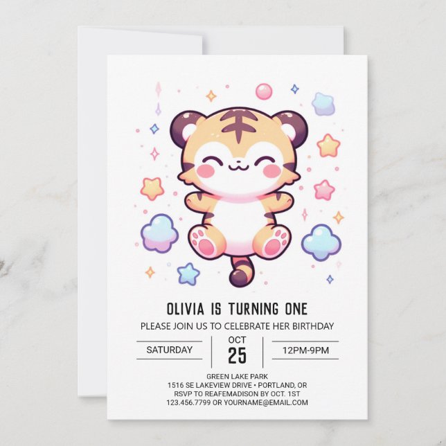 Invitación Tigre moderno cumpleaños 1 (Anverso)
