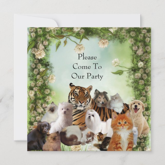 Invitación Tigre Perros Gatos Fiesta (Anverso)