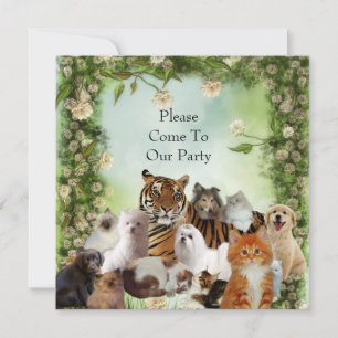 Invitación Tigre Perros Gatos Fiesta