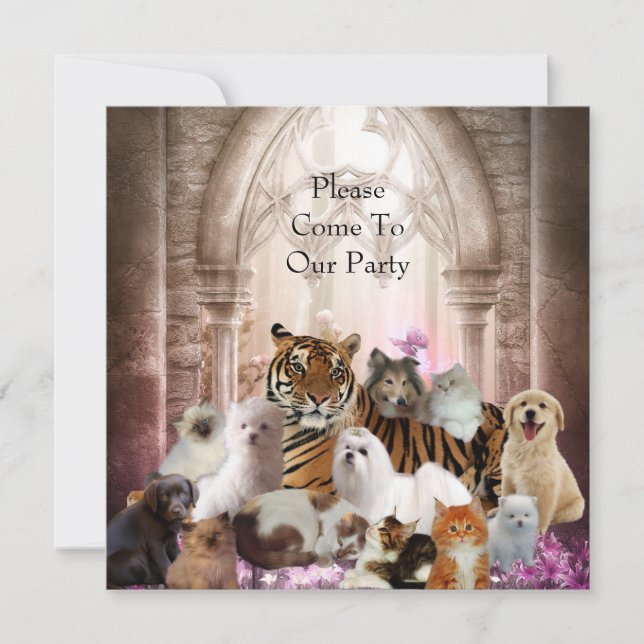 Invitación Tigre Perros Gatos Fiesta (Anverso)