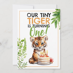 Invitación Tigre salvaje color agua verde y Naranja