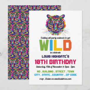 Invitación Tigre salvaje, fiesta de cumpleaños