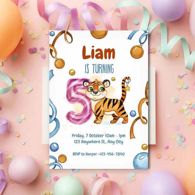 Invitación Tigre salvaje y lindo 5 cumpleaños (Subido por el creador)