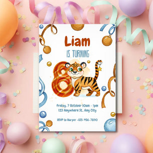 Invitación Tigre salvaje y lindo 8 cumpleaños