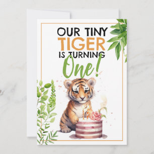 Invitación Tigre verde acuarela y Naranja lindo para niños
