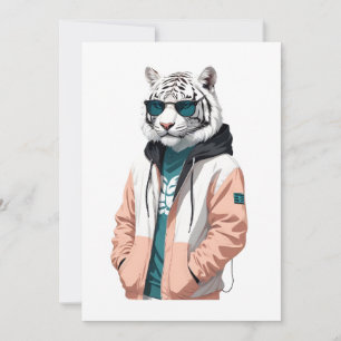 Invitación Tigre vistiendo a Hoodie Carácter animal divertido
