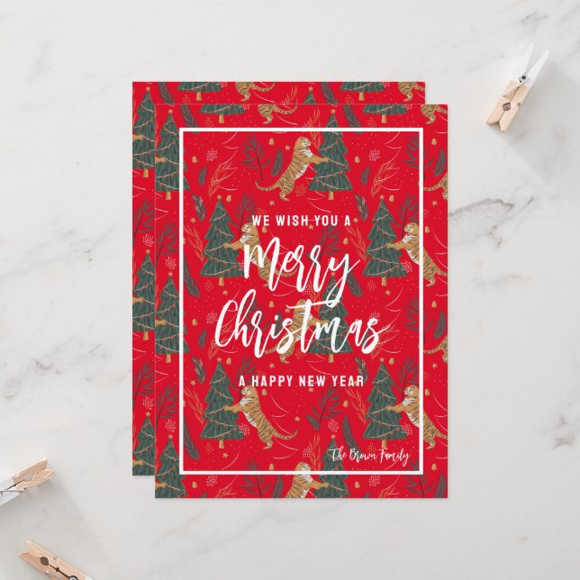 Invitación Tigres, árboles de Navidad, Feliz saludo de Navida (Anverso/Reverso In Situ)
