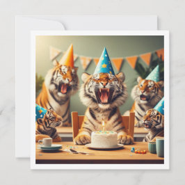 Invitación Tigres celebrando, cumpleaños de foto de tigre