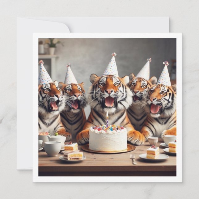 Invitación Tigres celebrando, cumpleaños de foto de tigre (Anverso)
