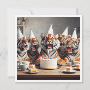 Invitación Tigres celebrando, cumpleaños de foto de tigre