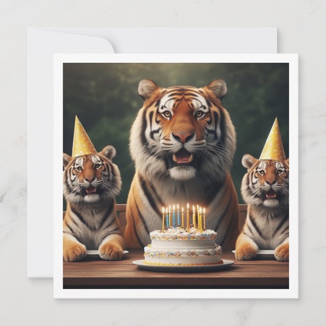 Invitación Tigres celebrando, cumpleaños de foto de tigre (Anverso)