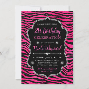 Invitación Tigres de Purpurina rosado y negro en franjas de 2
