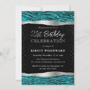 Invitación Tigres de Purpurina verde azulado y negro en franj