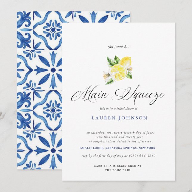 Invitación Tijera principal Acuarela moderna Limón Bodas (Anverso / Reverso)