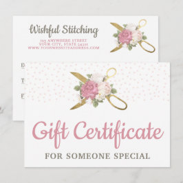 Invitación Tijeras de coser de oro Certificado de regalo flor