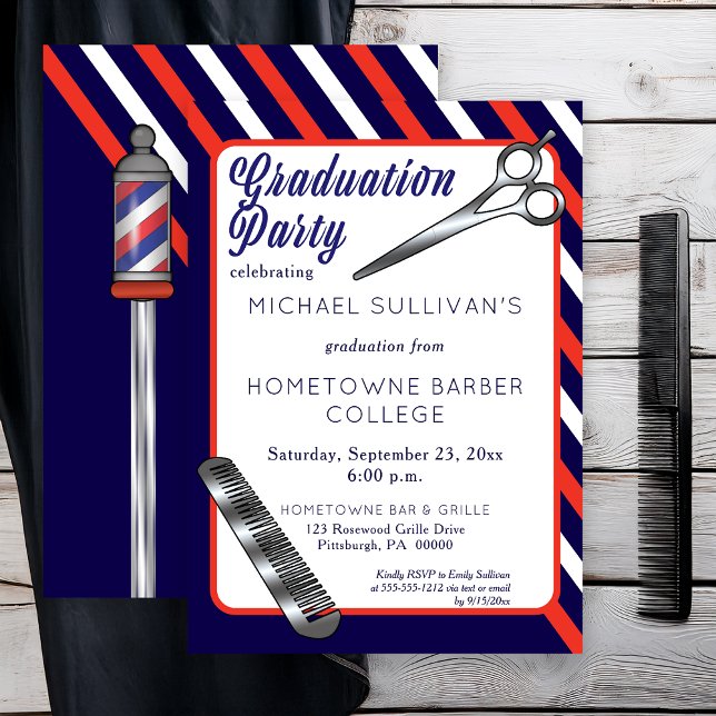 Invitación Tijeras | Partido de Graduación de la Escuela Barb (Scissors and Comb Barber School Graduation Party Invitation -- Print | Digital Download)