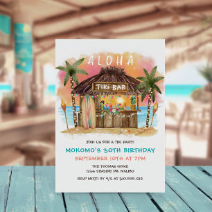 Invitación Tiki Beach Bar   Cumpleaños puesta de sol en el ma