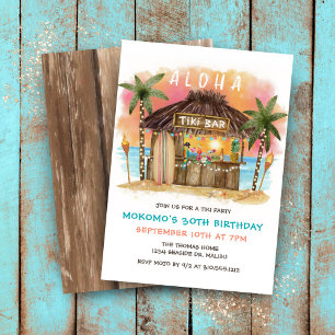 Invitación Tiki Beach Bar Cumpleaños puesta de sol en el ma
