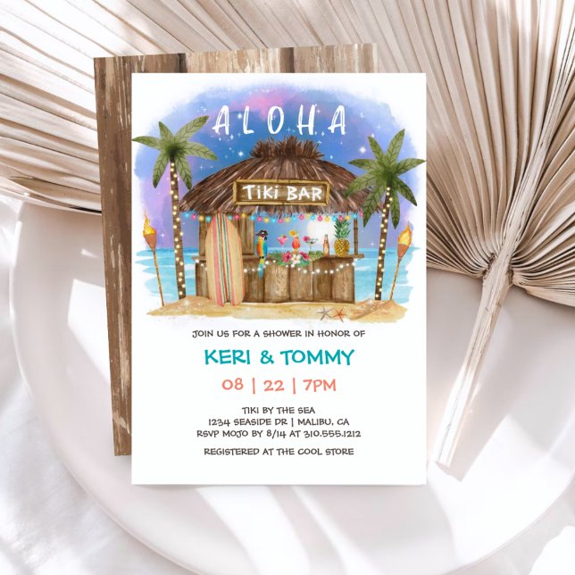 Invitación Tiki Beach Bar Tropical Night Sea Couples Shower (Subido por el creador)