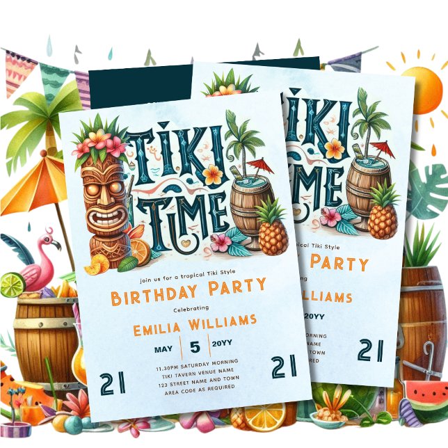 Invitación TIKI CUMPLEAÑOS Fiesta Tropical Luau Hawaii (Subido por el creador)