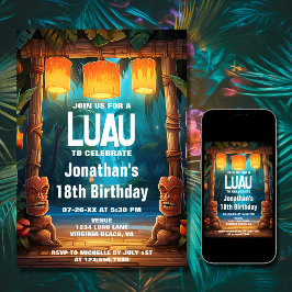 Invitación Tiki Luau Hawaii Isla Tropical Cumpleaños