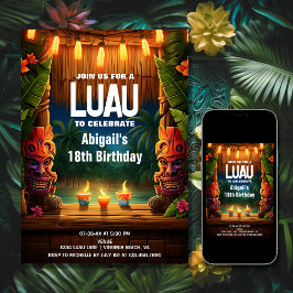 Invitación Tiki Luau Hawaii Isla Tropical Cumpleaños
