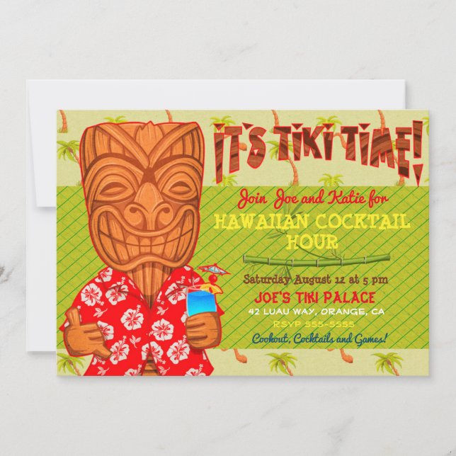 Invitación Tiki Time Luau Fiesta de cocina (Anverso)