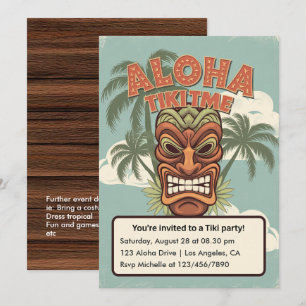 Invitación Tiki Time Tropical Fiesta Luau de Hawái