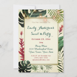 Invitación Tiki Tropical con Luces Dulces 16 Cumpleaños