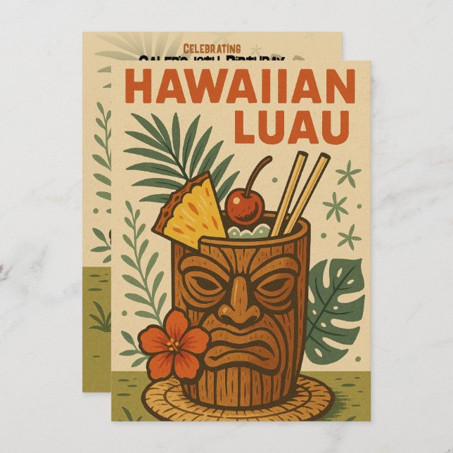 Invitación Tiki Tropical Retro Bebe Luau Hawaiano Cumpleaños (Anverso / Reverso)