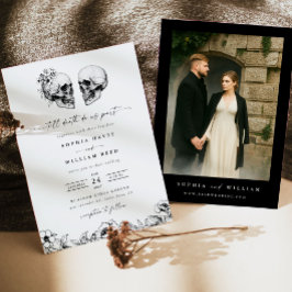 Invitación Til Death Gothic Skull Photo Black Floral Wedding