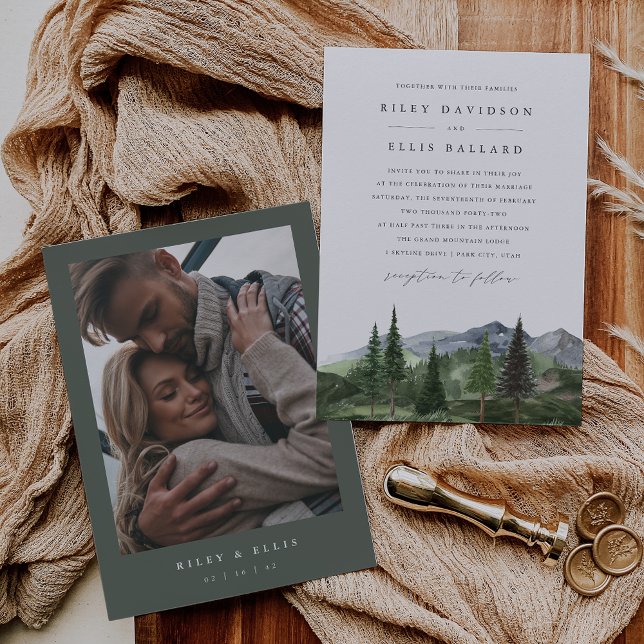 Invitación Timberline | Photo Back Forest & Mountain Wedding (Subido por el creador)