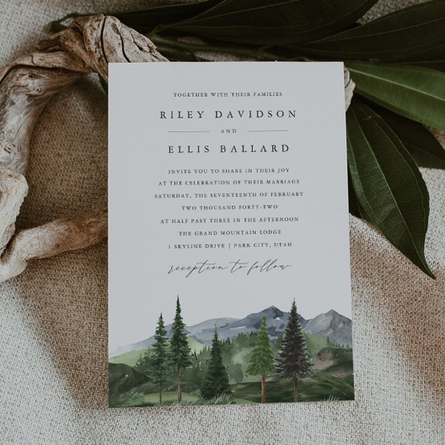 Invitación Timberline | Watercolor Forest & Mountain Wedding (Subido por el creador)