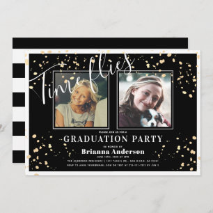 Invitación Time Flies Black Stripe Gold Graduación