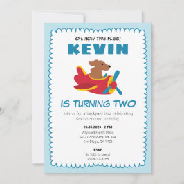 Invitación Time Flies Dog Airplane Kids Birday Fiesta