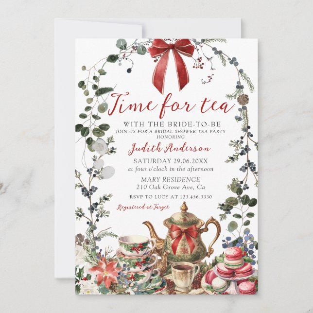 Invitación Time For Tea Bridal Shower Christmas Tea Party (Anverso)