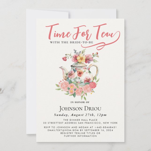 Invitación Time For Tea Bridal Shower Party (Anverso)