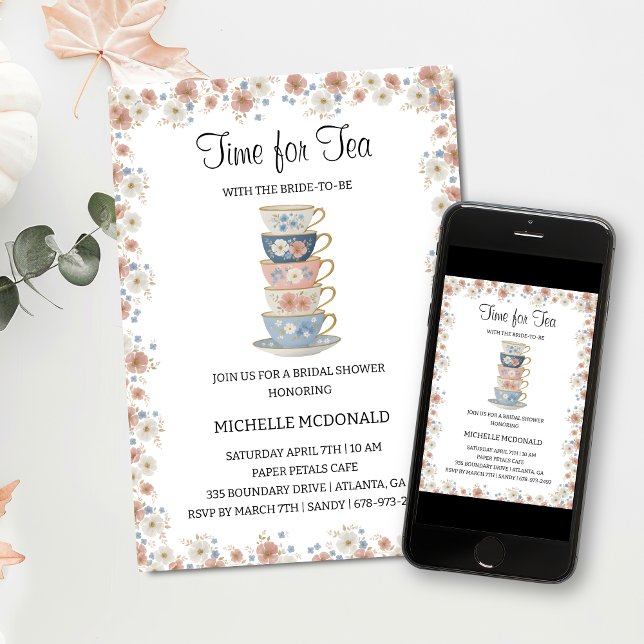 Invitación Time for Tea Floral Bridal Shower Invitation (Subido por el creador)