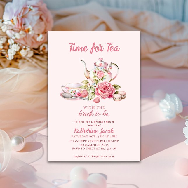 Invitación Time for Tea Pink Floral Tea Party Bridal Shower  (Subido por el creador)