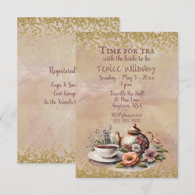 Invitación Time for Tea with the bride to be  (Anverso / Reverso)