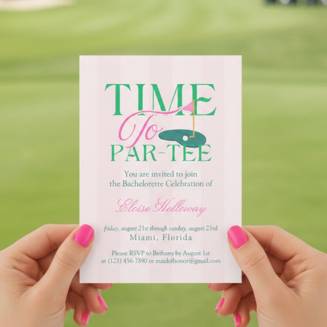 Invitación Time to Party Fun Golf Themed Bachelorette (Time to Par-Tee Fun Golf Themed Bachelorette Invitation)