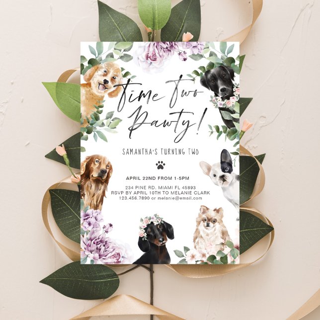 Invitación ¡Time Two Pawty! Cute acuarela Perros Jardín Flora (Subido por el creador)