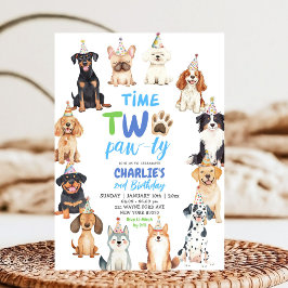 Invitación Time Two Pawty Dog Lovers Kids Second Birthday