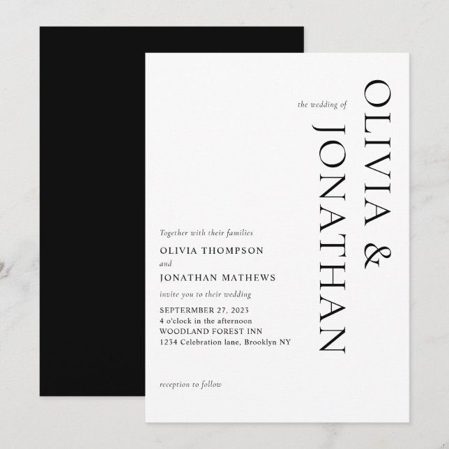 Invitación Timeles Elegant Classic Boda blanco y negro (Anverso / Reverso)